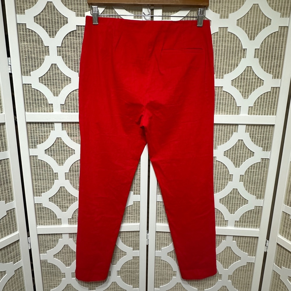 Theory Red Linen Blend Cigarette Pants Womens 2 Red Holiday Office Stretch Chic - Picture 8 of 12